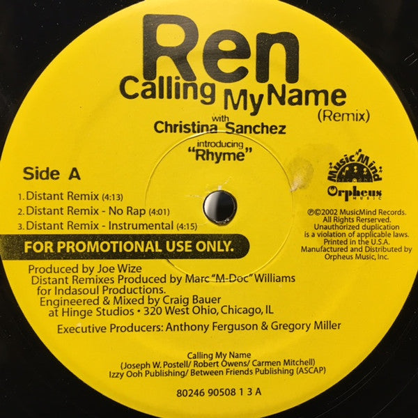 Ren (10) : Calling My Name (Remix) (12", Promo)